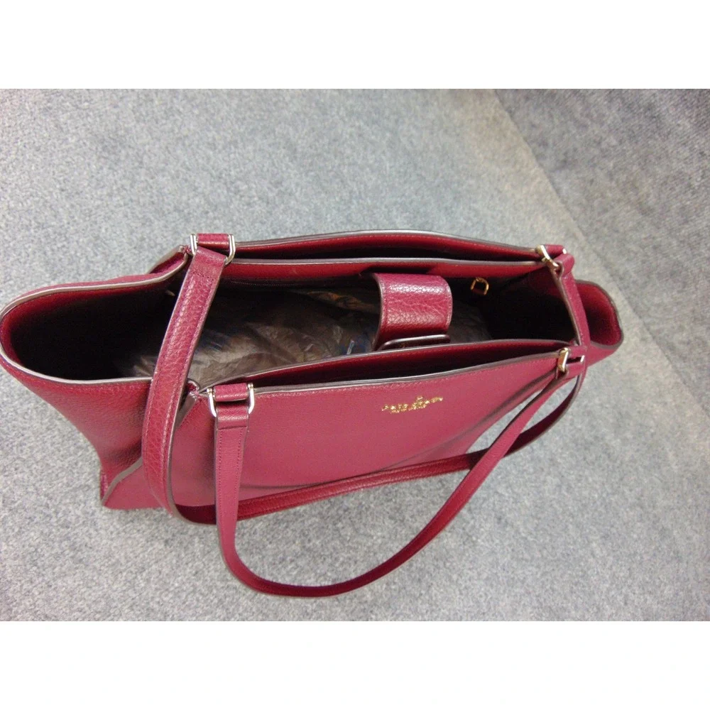 Kate Spade Tote Burgundy Red Pebbled Leather Satchel Bag with Pouch Shoulder Bag